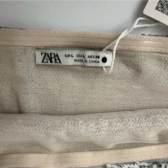 Zara - Ladies, Strapless Contrast Sequin Top - Aged Silver. Size' L. NWT. (1433) - Picture 6 of 13